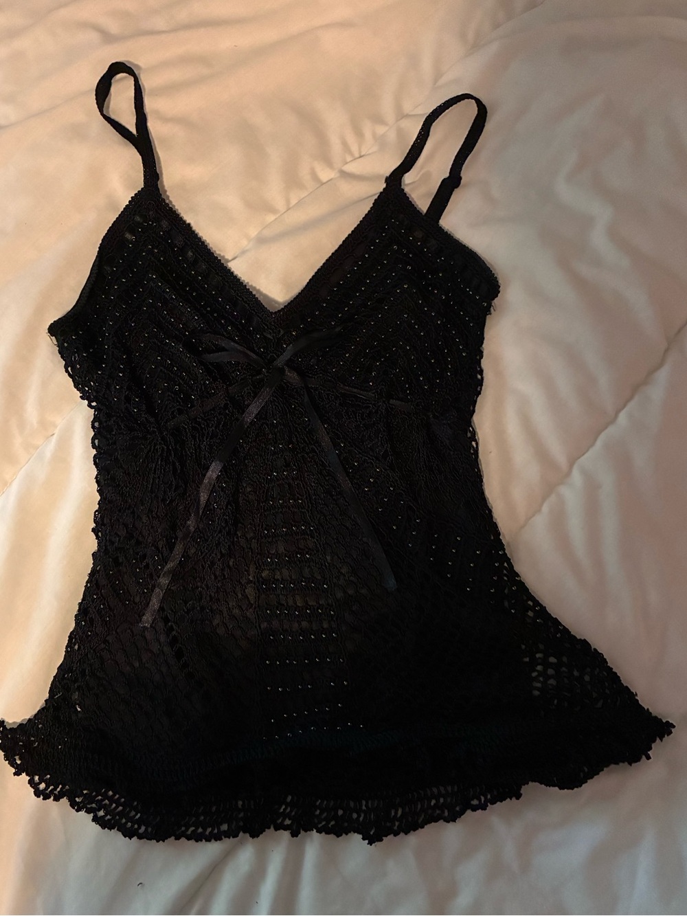 Vintage Black Crochet Women's Beaded Tank Top